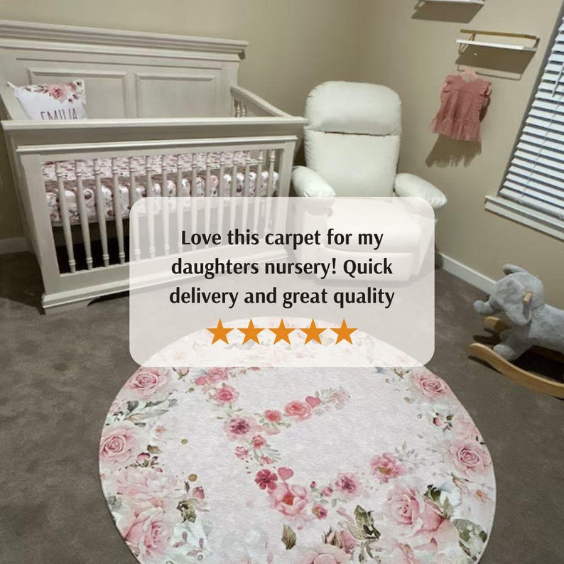Personalized Ballerina Elephant Rug, Floral Nursery Carpet image 12