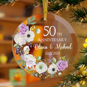 Personalized Anniversary Ornament 50th Wedding Anniversary Gift Custom Christmas Ornament Parents Gold Wedding Gift Glass Ornament Keepsake
