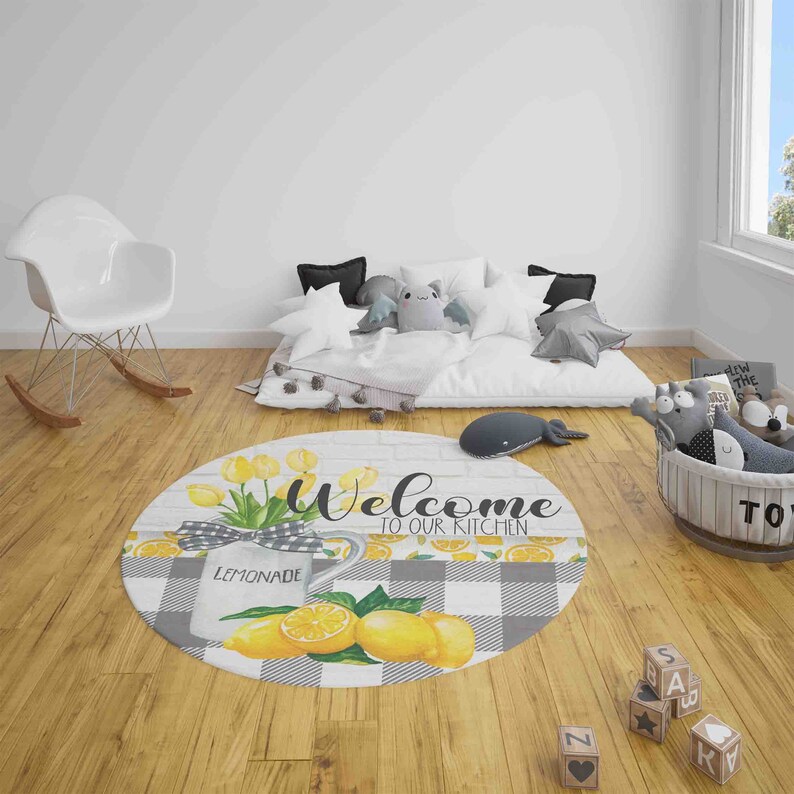 to Our Kitchen Round Rug Lemon Kitchen Mat Yellow Etsy