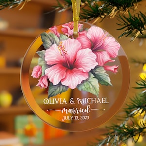 Hibiscus Married Ornament Newlywed Gift Mr & Mrs Christmas Ornament Personalized Mr Mrs Wedding Ornament Wedding Gift Keepsake Couple