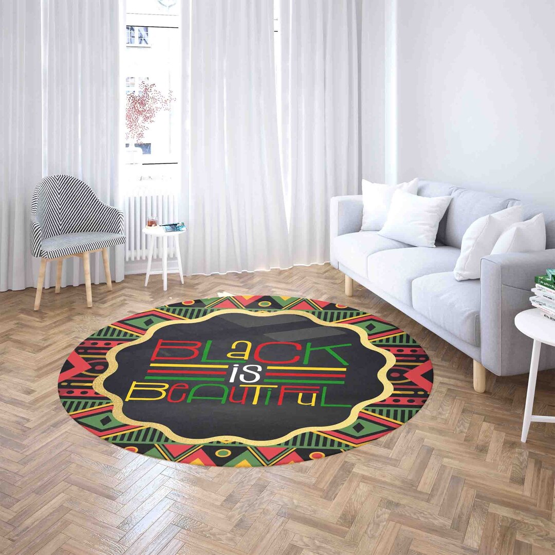 Black is Beautiful Round Rug, African Ethnic Pattern Carpet, African