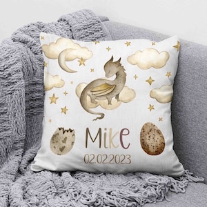 Baby Birthday Nursery Pillow, Baby Dragon Cushion, Birth Announcement Pillow, Toddler Boy Kids Room Decor, Gift for Newborn, Year of Dragon