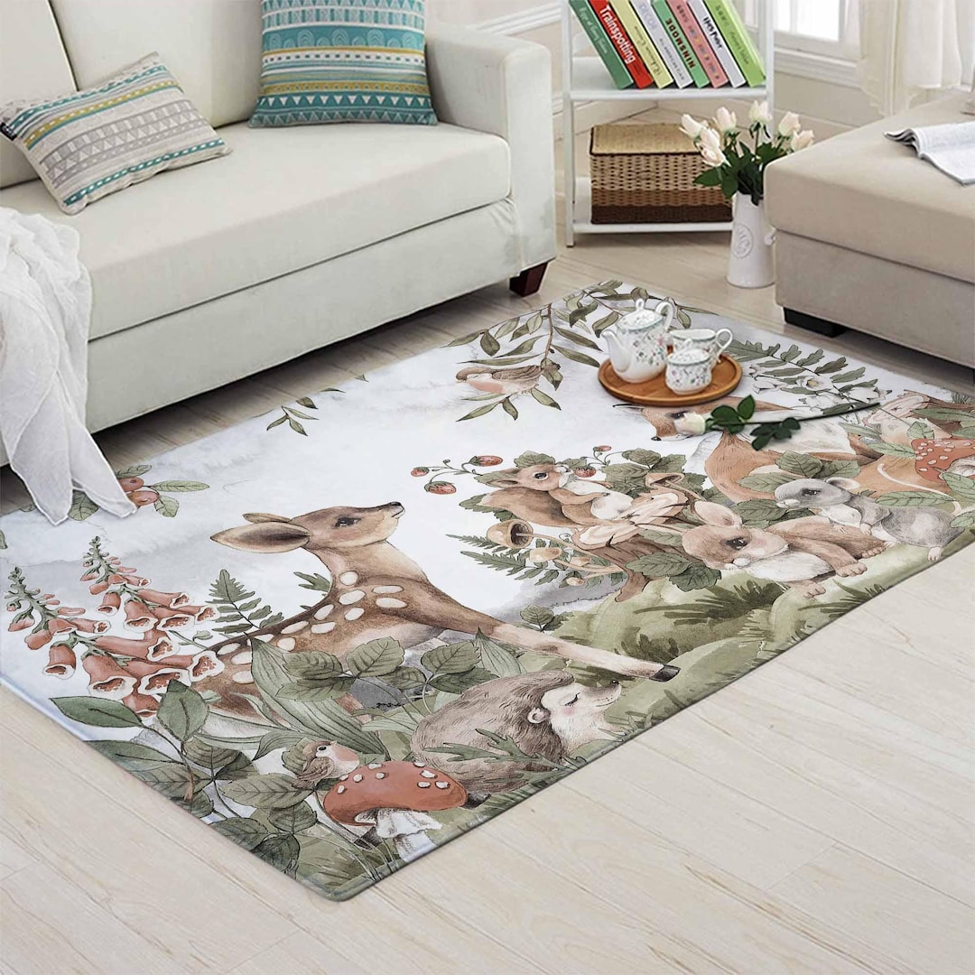 Impala Animal Rug Woodland Nursery Rug: Forest Animals, Custom Name Mat - Etsy