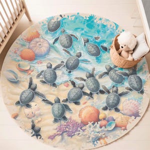 Meeresschildkröte Teppich Meerestiere Teppich Ozean Liebhaber Wohnkultur Kinderzimmer Kinderzimmer Matte Runde Badematte Kreis Küche Bodenmatte Wohnzimmer Teppich