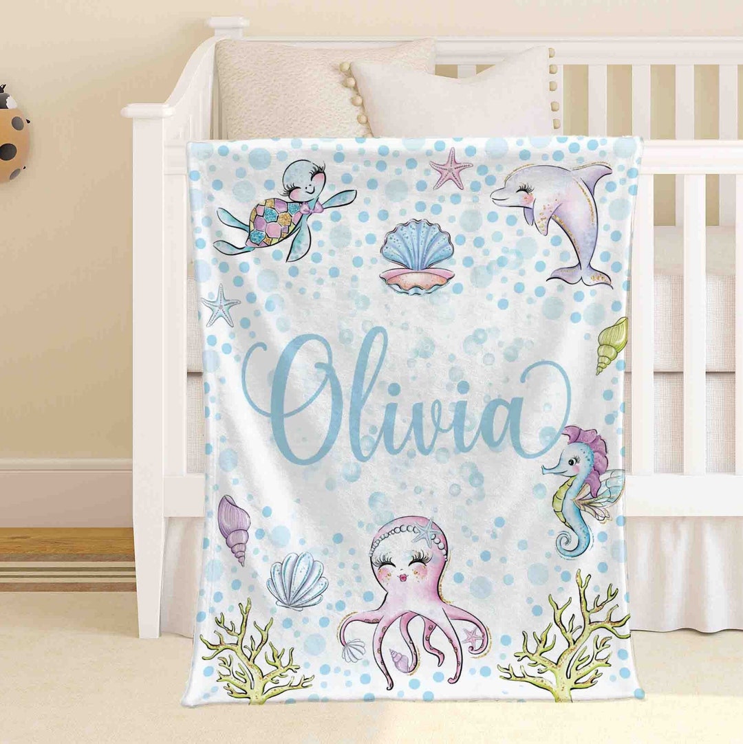 Personalized Sea Animals Blanket: Ocean Nursery Decor, Custom Name - Etsy