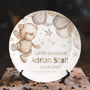 Birth Announcement Sign Baby Stats Customized Plate Teddy Bear Custom Name Plate Keepsake Custom Plates Personalized Plates Gift For Newborn