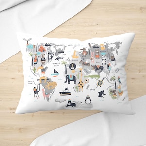 Weltkarte Kissen Baby Tier Kissen Kinderzimmer Kissen Kleinkind Kinderzimmer Dekor Geschenk für Neugeborene Baby Shower Back to School Geschenk für Kinder