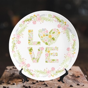 Love Sign Floral Plate Cottagecore Home Decor Ceramic Plate Gift For Her Wall Hanging Plate Home Decor Wall Art Birthday Gift For Colleague