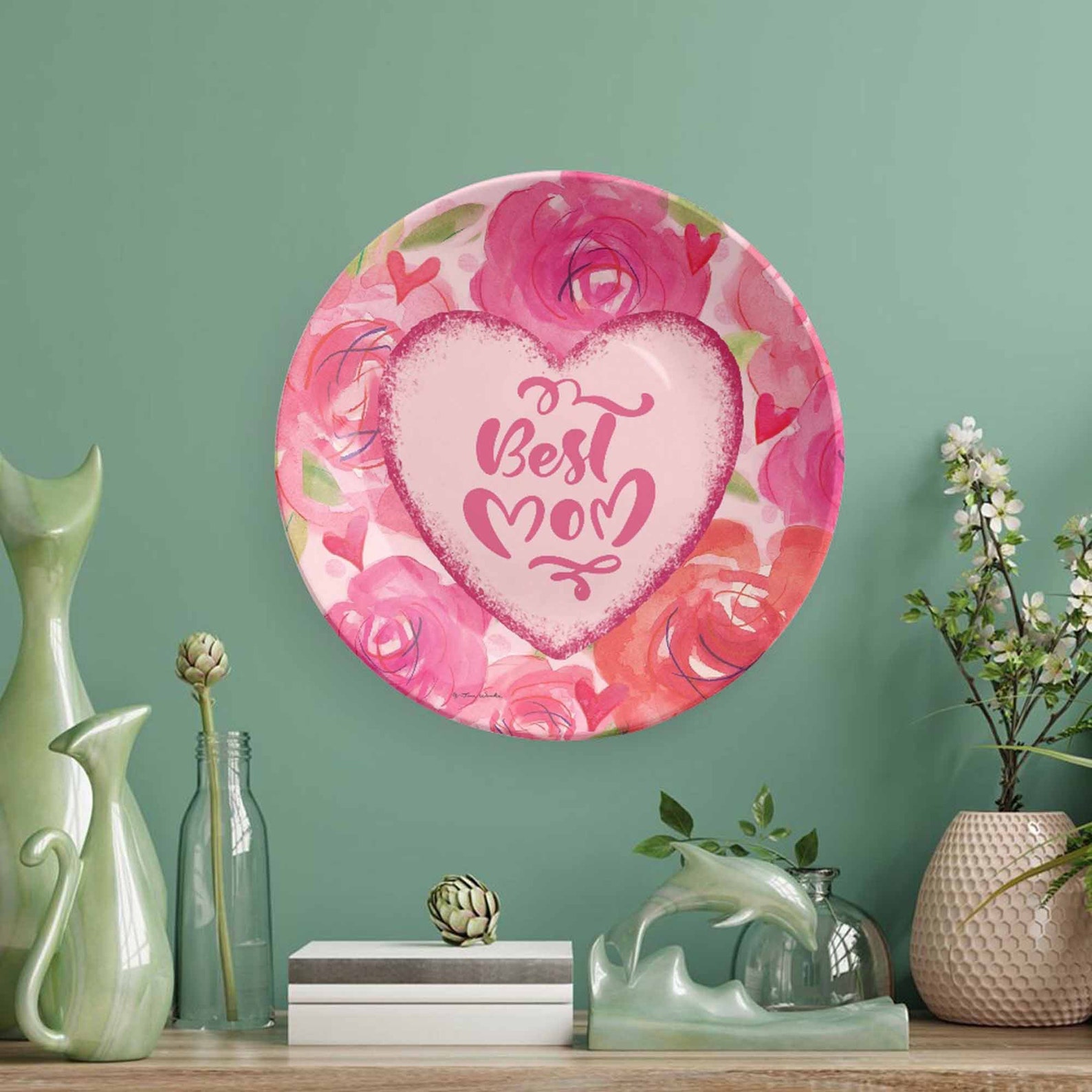 Best Mom Ceramic Plate, Floral Mothers Day Wall Art Decor - Etsy