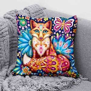 Fox Folk Art Pillow Christmas Home Decor Gift Animal Lover Gift Scandinavian Cushion Mothers Day Gift For Mom Birthday Gift for Her