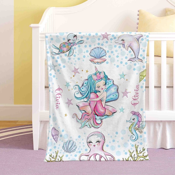 Little Mermaid Blanket Personalized Ocean Animal Nursery Blanket