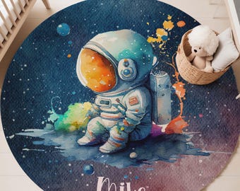 Alfombra redonda de galaxia con astronautas, alfombra infantil personalizada.