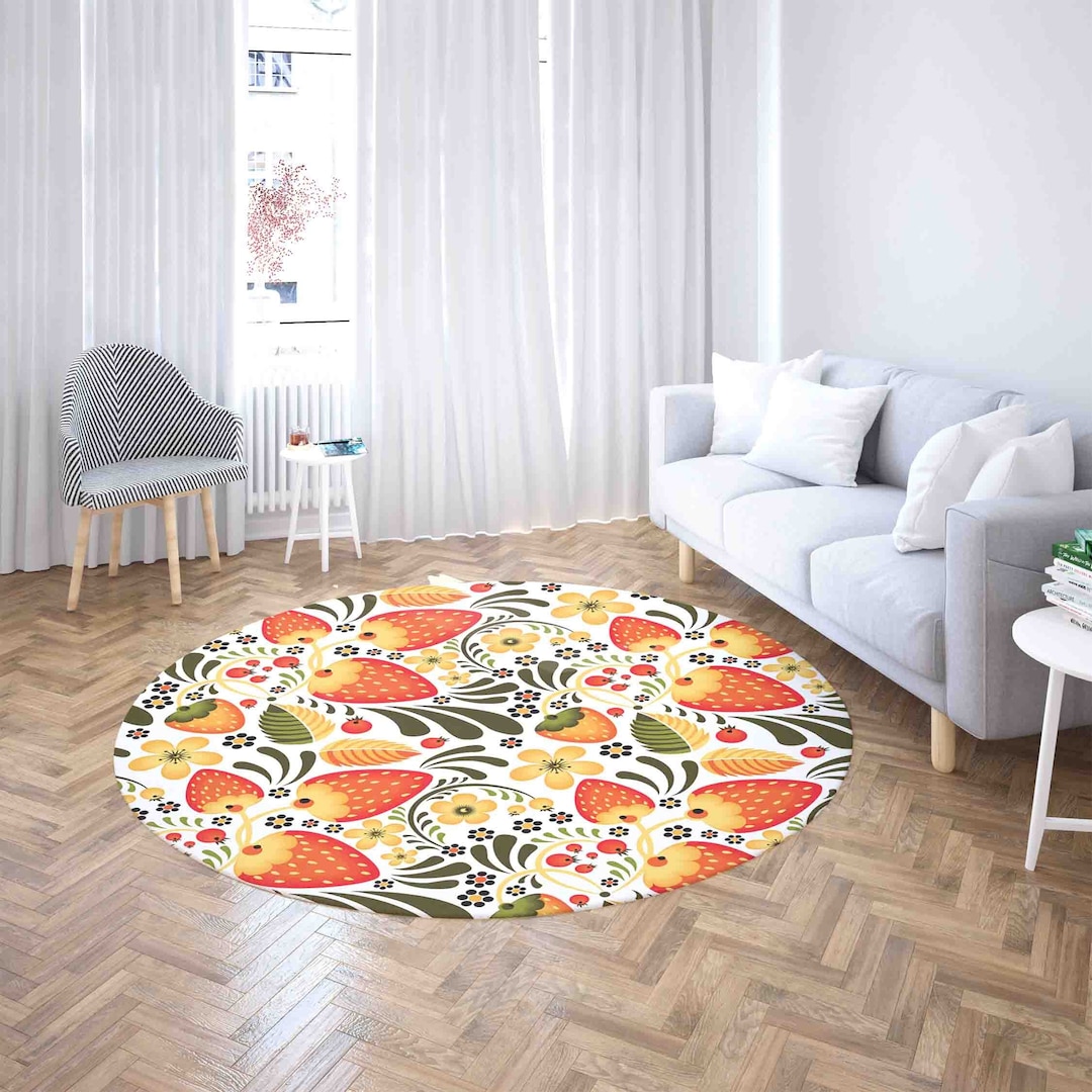 Stawberry Rug Strawberry Floral Round Rug, Summer Home Decor - Etsy