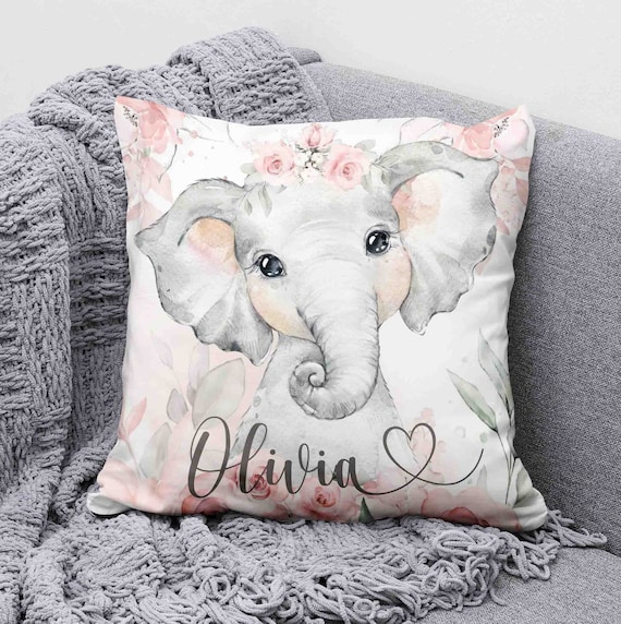 Cojin de elefante rosa almohada de animales safari decoracion de vivero floral de primavera decoracion de la habitacion del bebe regalo personalizado de baby shower almohada de flores rosas Etsy Espan...