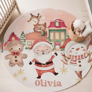 Winter Christmas Carpet Santa Claus Rug Gingerbread Man Holidays Gift ...