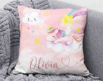 Personalized Sleeping Unicorn Pillow, Kids Room Decor, Baby Shower Gift