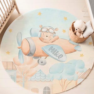 Kleiner Flieger Teppich Fliegen Flugzeug Runde Teppich Benutzerdefinierte Name Kinderzimmer Matte Baby Jungen Zimmer Dekor Kinder Spielzimmer Matte Himmel Wolke Kinder Geburtstagsgeschenk