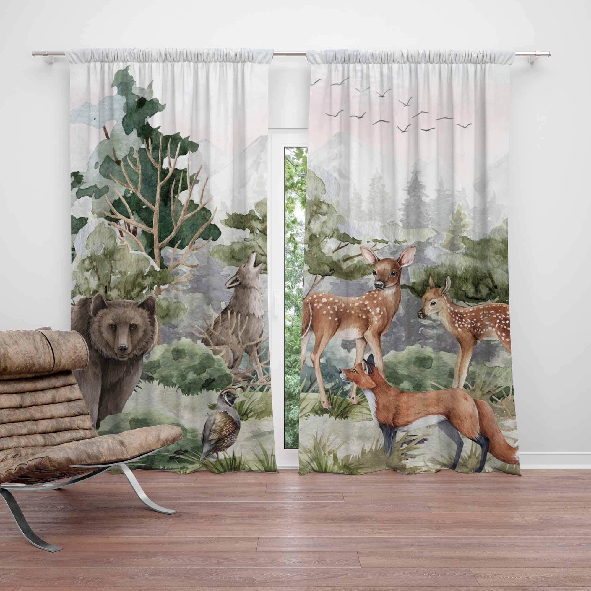 森の動物のカーテン 子供部屋カーテン プレイルーム 遮光カーテン 保育