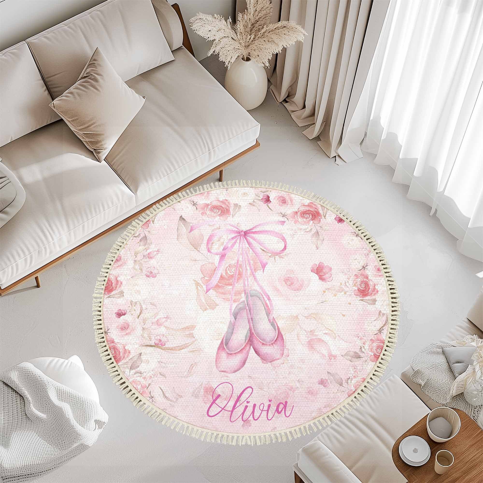 Pink Ballerina Round Rug, Fairytale Dance Nursery Carpet, Personalised ...