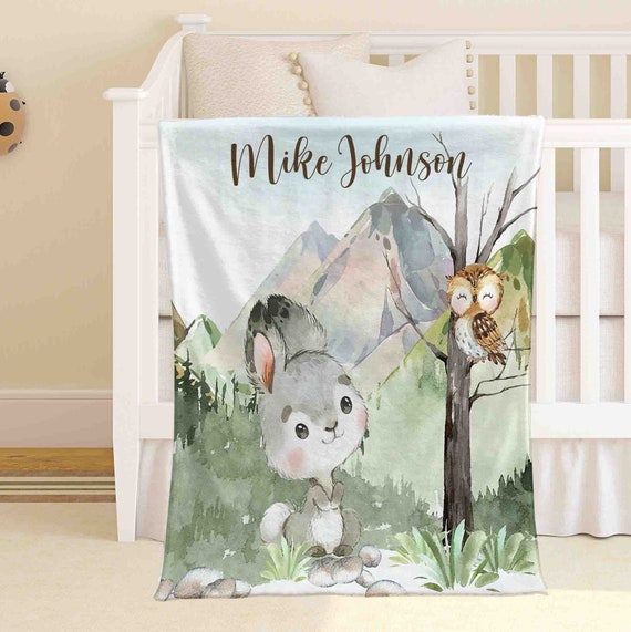 Personalized Baby Boy Blanket, Woodland Baby Blanket, Woodland Animals Blanket, Baby Shower Gift, Woodland Crib Bedding, Woodland Nursery