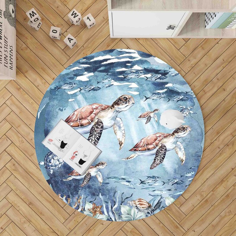 Baby Turtle Rug Sea Turtle Round Rug: Ocean Animals Carpet, Kids Nursery Decor - Etsy