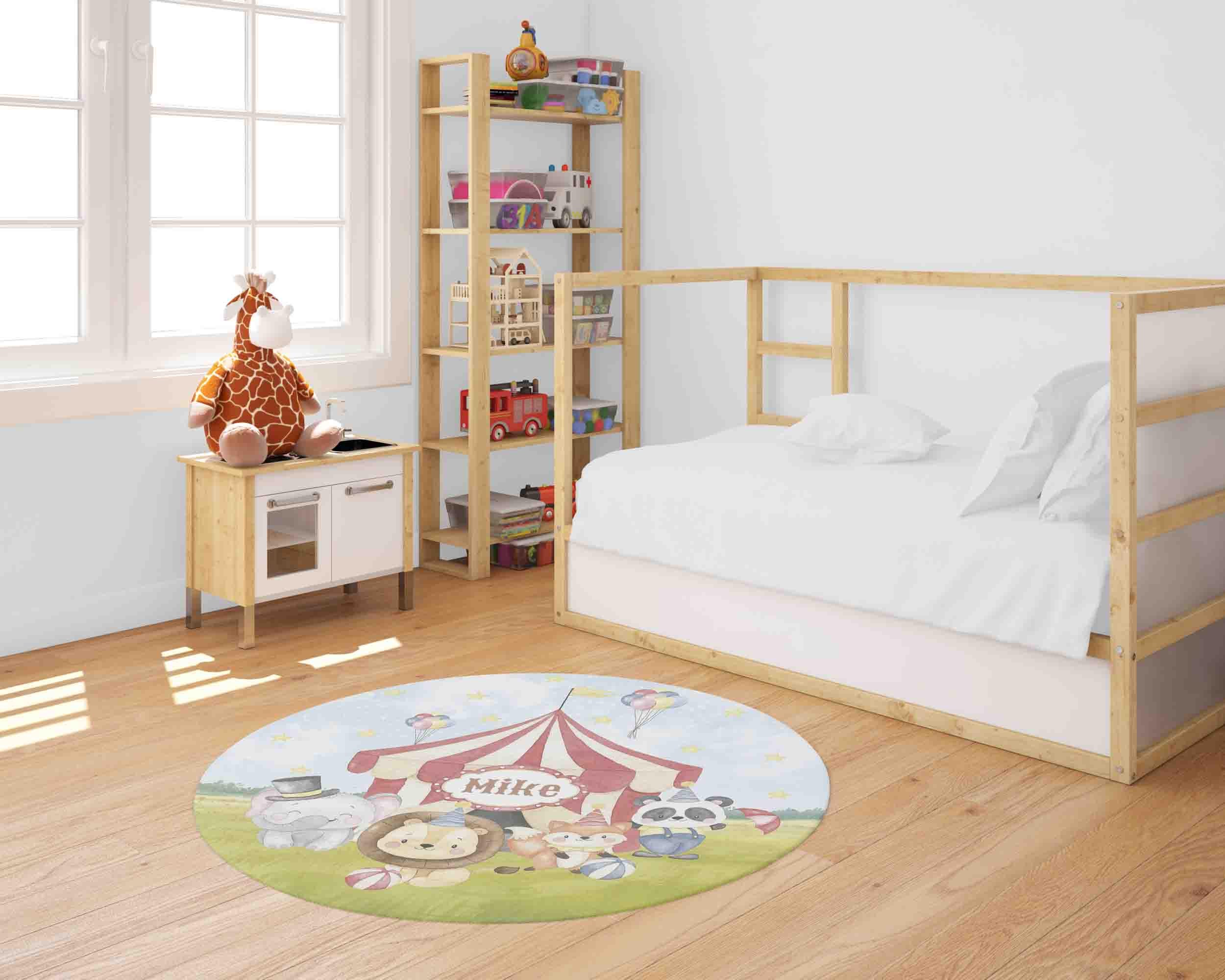 Safari Animals Circus Round Rug, Lion Baby Nursery Play Mat, Kids ...