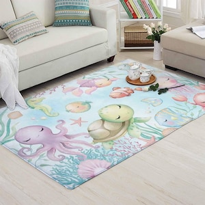 Ozean-Tiere Kinderzimmer Teppich Meer Tier Baby Zimmer Dekor Unterwasserwelt Teppich Unter dem Meer Benutzerdefinierte Kindergarten Matte Kinder Spielzimmer Matte