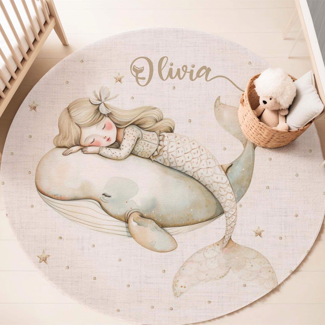 Mermaid Whale Round Rug, Ocean Nursery Decor, Kids Playroom - Etsy