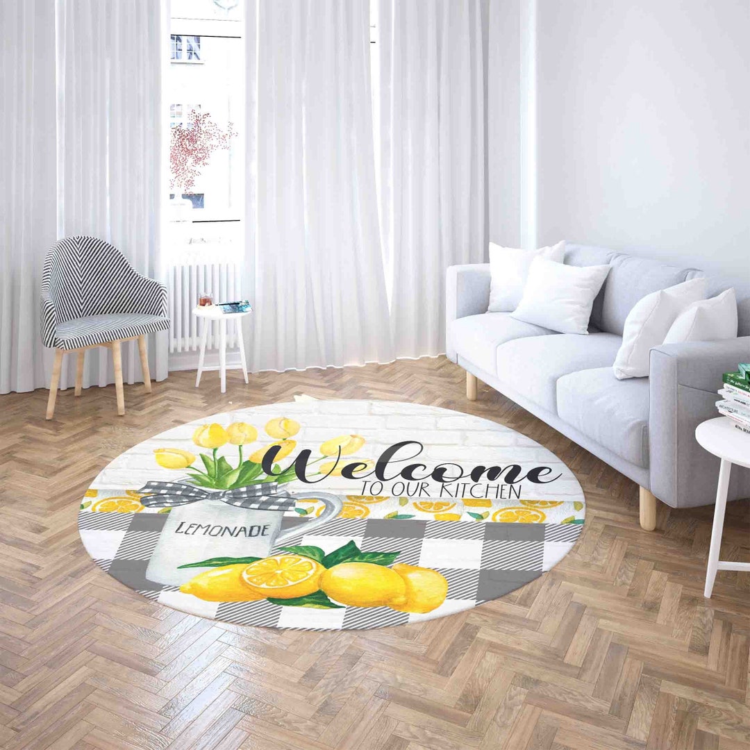 to Our Kitchen Round Rug Lemon Kitchen Mat Yellow Etsy