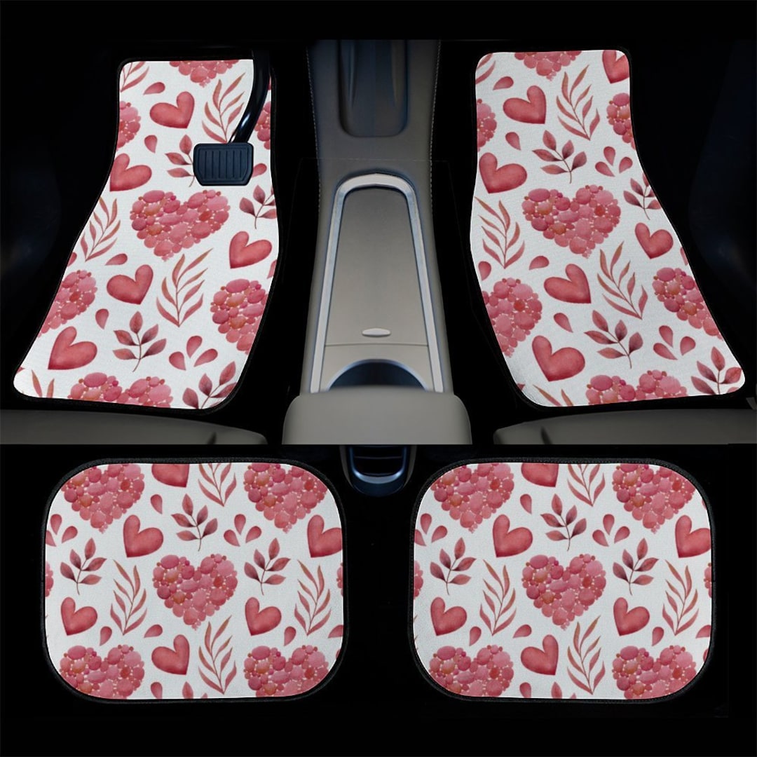 Pink Heart Car Mats 4 Pcs Car Accessories Customizable Text Pink Car