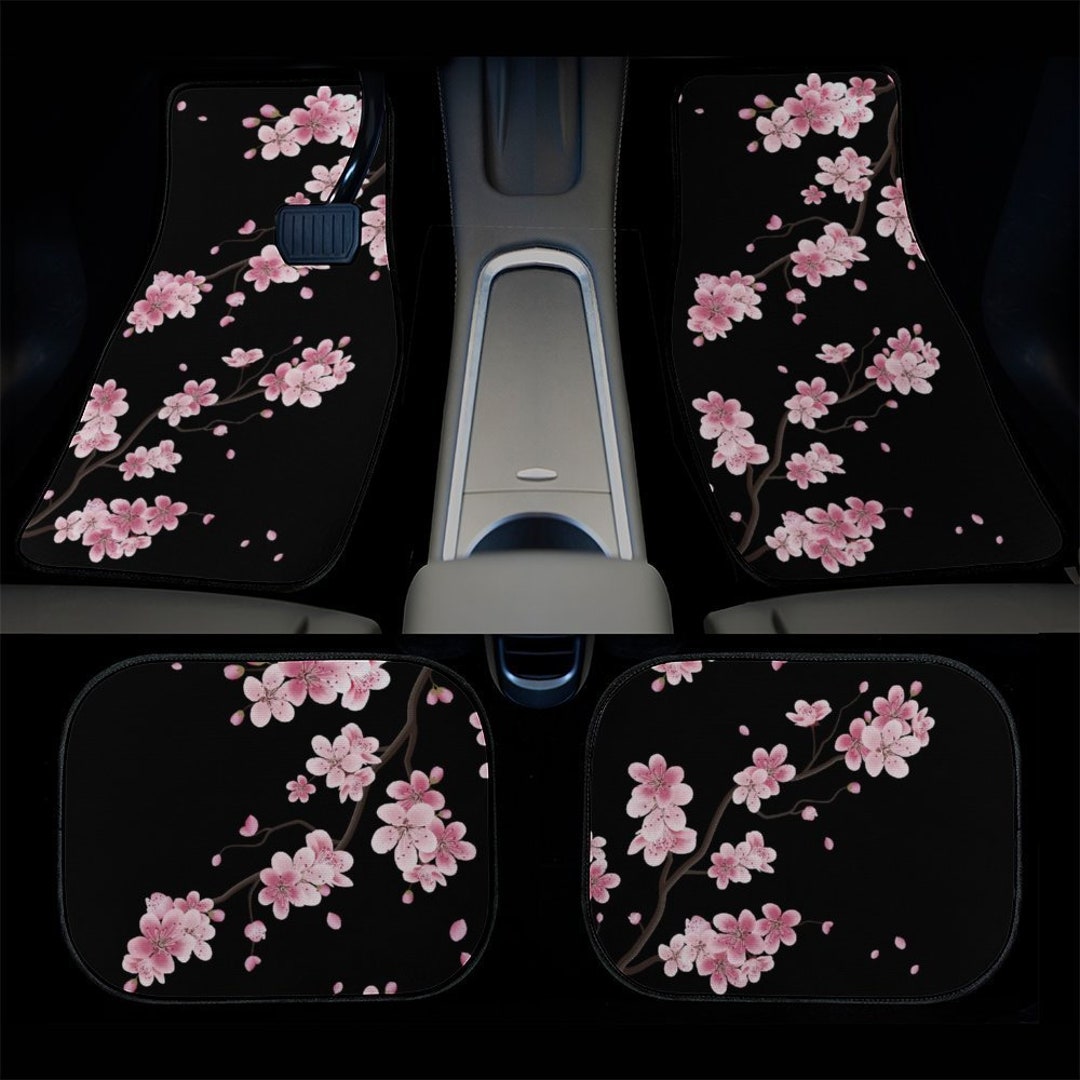 Pink Cherry Blossom Car Foot Mats, Car Dust Floor Mats, Floral Pink Car