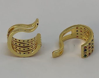 Corretor de orelhas – Clip quadruplo dourado com pedras