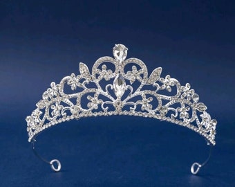 925 Sterling Silver Plated Corona Collana Cristallo Tiara Principessa 18" catena UK 