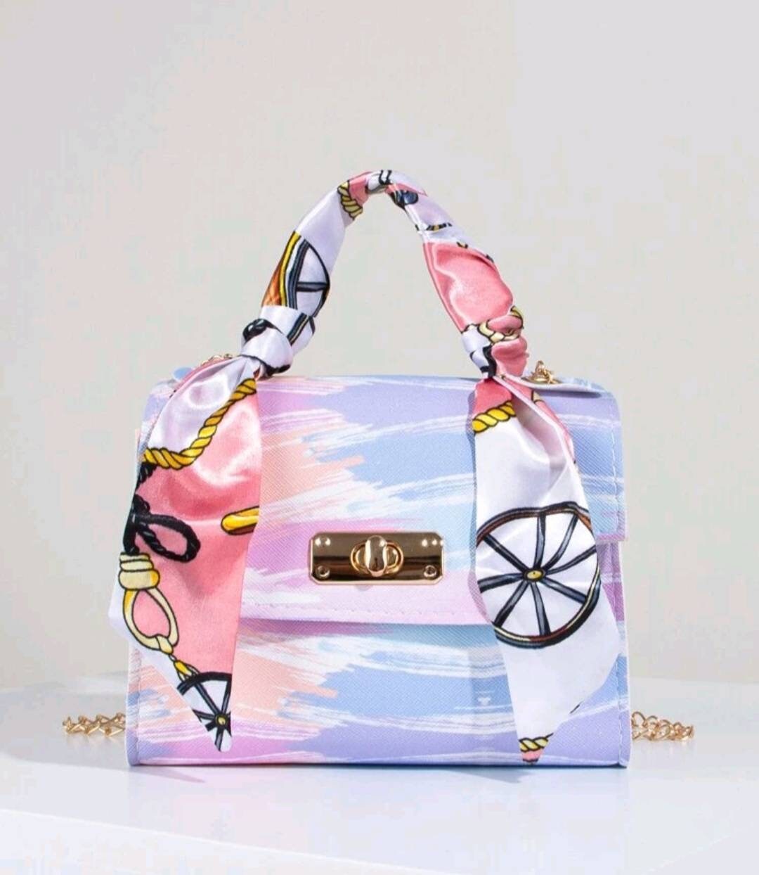 Ladies handbag- Gorgeous summer fun handbag in vibrant colour Mini twilly scarf handbag, -perfect summer handbag