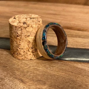 Wood and edge inlay ring (custom, bentwood, Opal)