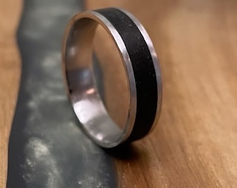 Whitby jet inlay ring (Steel, Ceramic, Tungsten Carbide, Titanium) Whitby Jet Ring