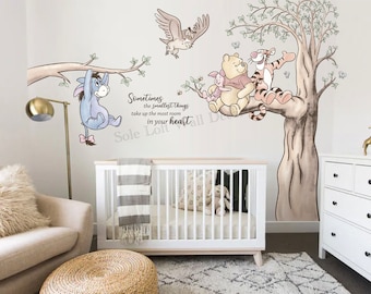 Winnie the pooh and friends on tree with Quote nursery wall decal sticker