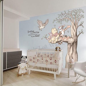 Winnie the pooh and friends on tree with Quote nursery wall decal sticker