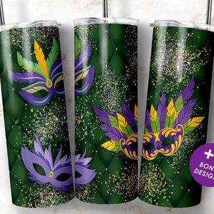 Mardi Gras Tumbler Sublimation Designs, Glitter Mardi Gras 20oz Skinny Tumbler Wrap Template PNG Digital Download
