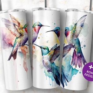 Watercolor Hummingbirds Tumbler Wrap 20oz Skinny Tumbler Sublimation Design PNG Digital Download