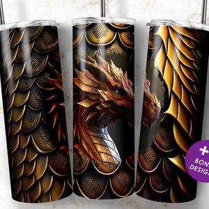 Dragon Tumbler Sublimation Design, 20oz Skinny Tumbler Wraps Template PNG Digital Download
