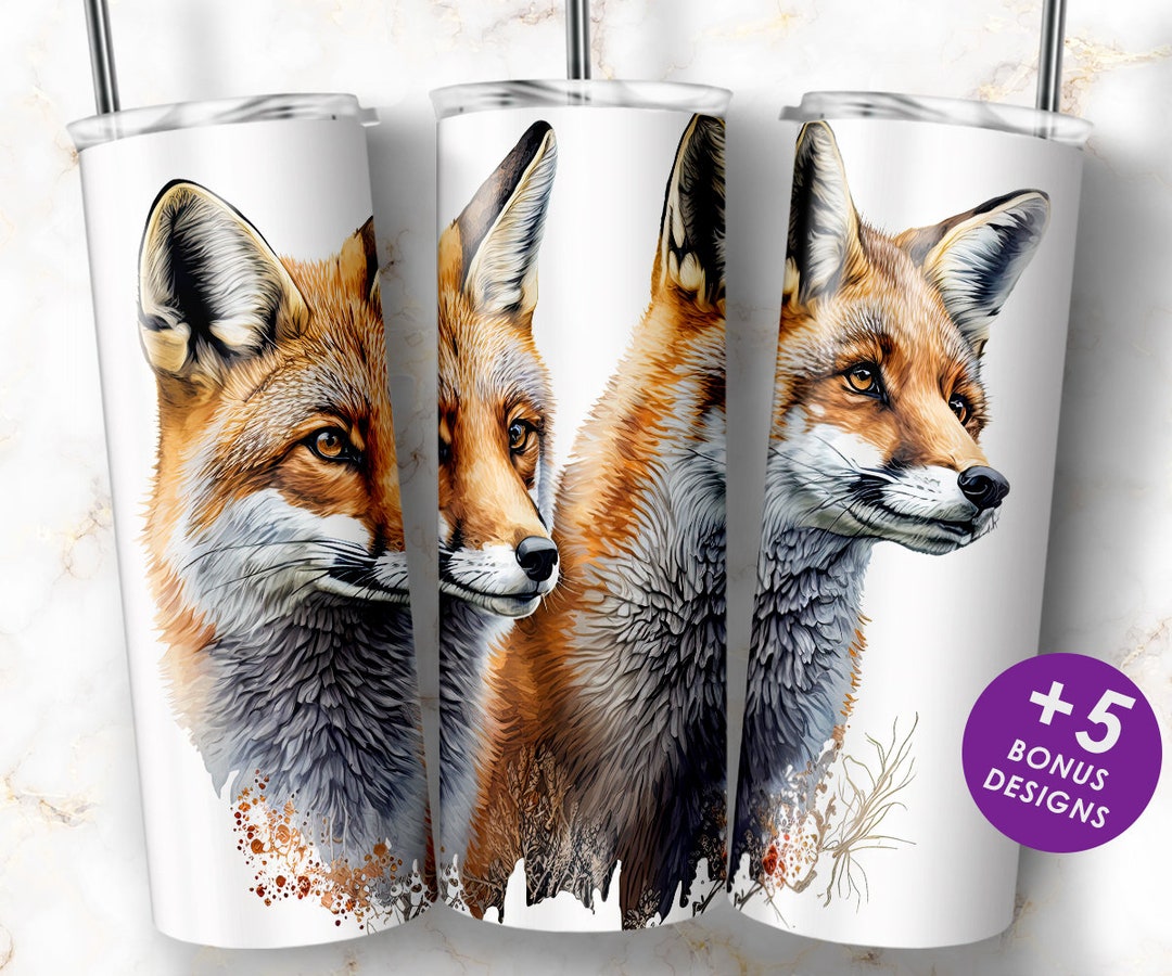20 Oz Skinny Tumbler Sublimation Designs, Fox Tumbler Wrap PNG, Instant ...