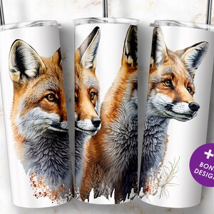 20 oz Skinny Tumbler Sublimation Designs, Fox Tumbler Wrap PNG, Instant Download
