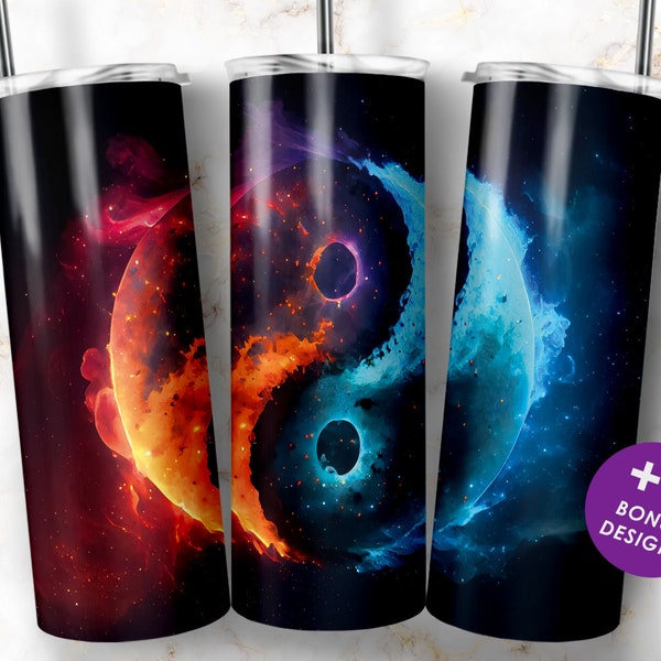 Yin Yang Sublimation Tumbler Wrap Designs, 20oz Skinny Tumbler, PNG Digital Download