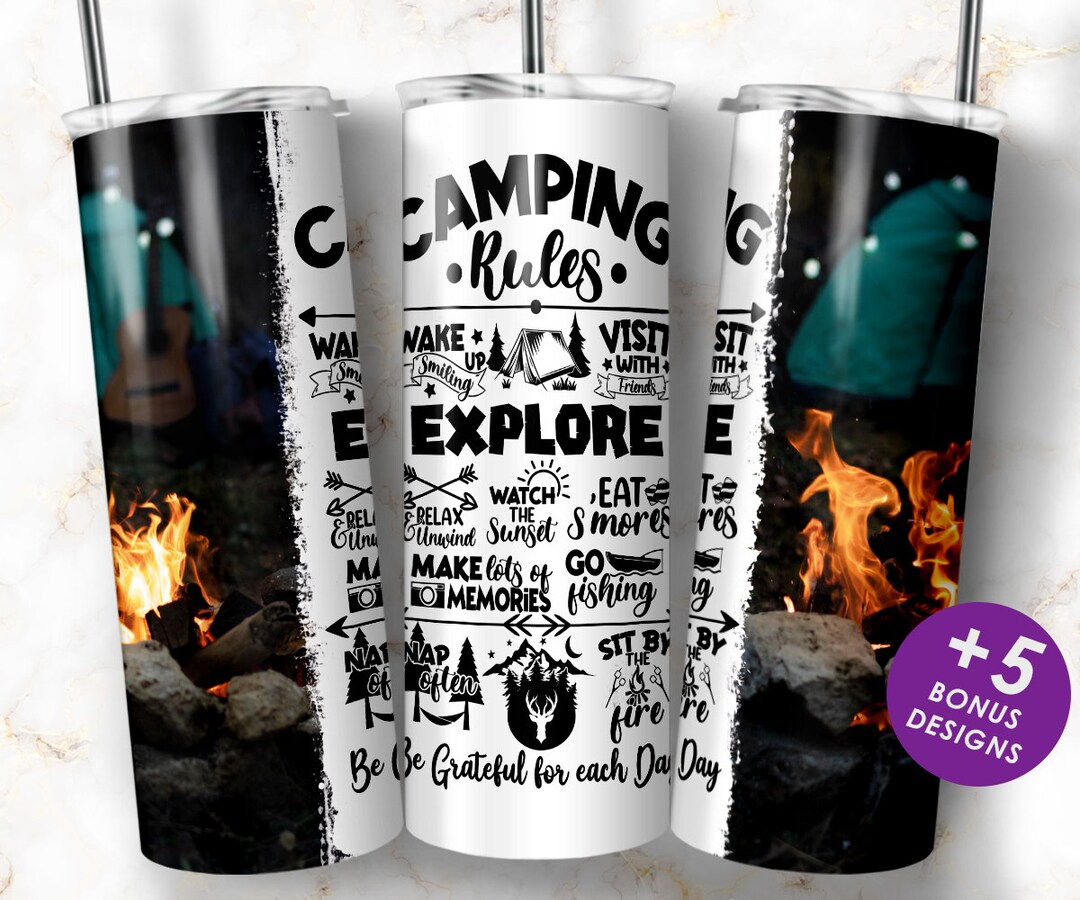 Camping Rules 20oz Skinny Tumbler Sublimation Design, Sublimation ...