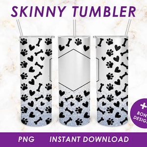 Dog Paw Tumbler Wrap, 20oz Skinny Tumbler Sublimation Designs, PNG Digital Download