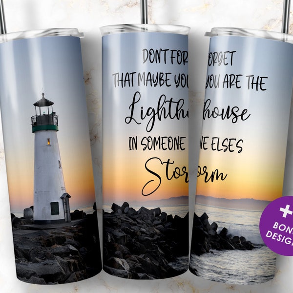 Lighthouse 20 oz Skinny Tumbler Wrap Digital Download PNG Sublimation Designs