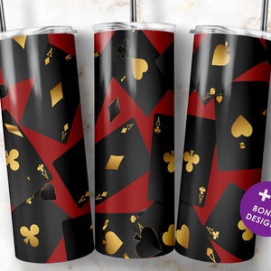 Playing Cards Tumbler Wrap, 20oz Skinny Tumbler Sublimation designs PNG Digital Download