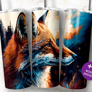 Fox Sublimation Tumbler Designs, Glitter 20oz Skinny Tumbler Wrap Template PNG Digital Download