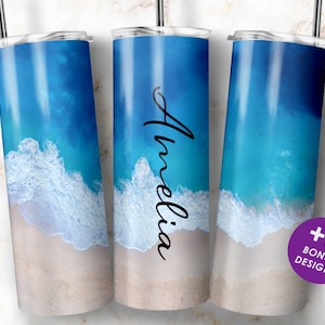 Beach Tumbler Sublimation Design, 20 oz Skinny Tumbler Wrap Sunset, Summer Sublimation Tumbler Design Seamless, PNG Digital Download